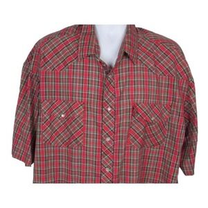 Men's Southern Classics Shirt Red plaid Short Sleeve Pearl snap Buttons 2XL